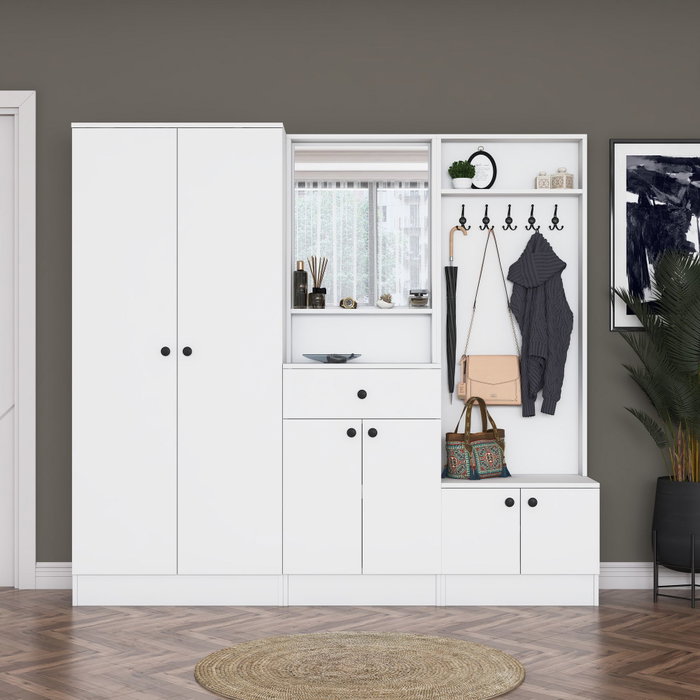 Hanah Home Perchero Blanco con Estante Ajustable Hanah Home Perchero Blanco con Estante Ajustable